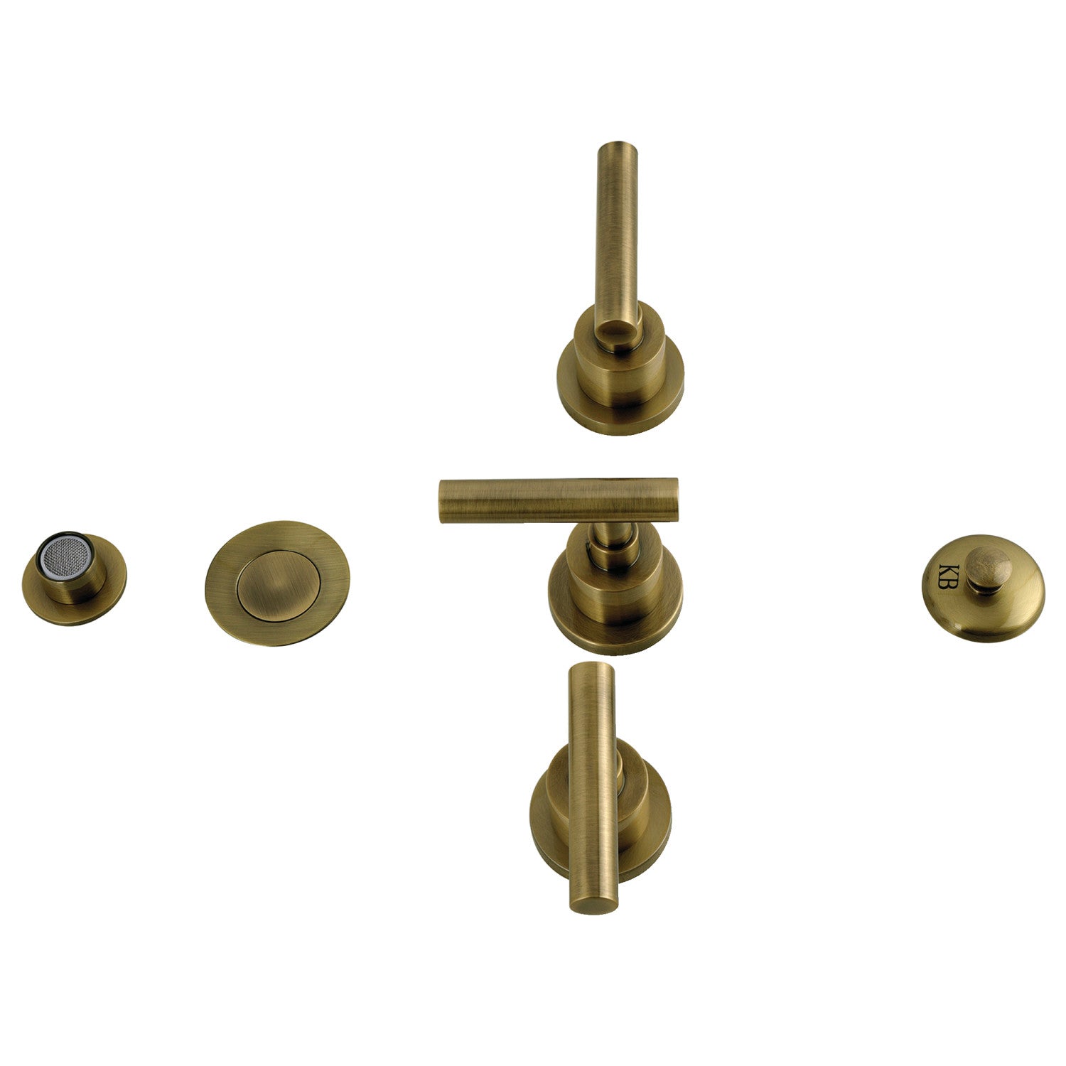 Kingston Sona KB6323CML - Manhattan Three-Handle Deck Mount Vertical Spray Bidet Faucet with Brass Pop-Up, Antique Brass — image 1